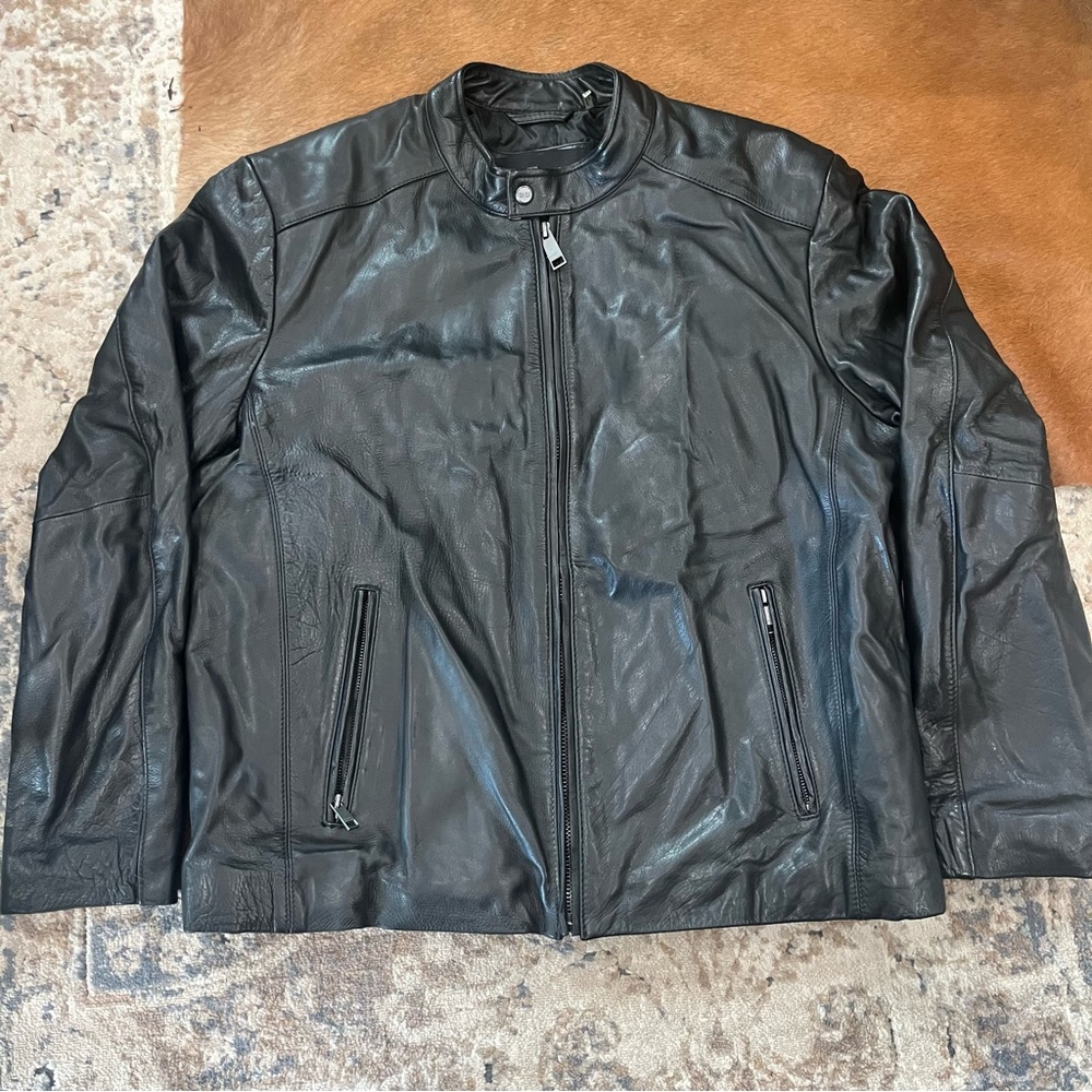 Marc New York Andrew Marc 100% Leather Cafe Motorcycle Jacket Men’s XL BLACK